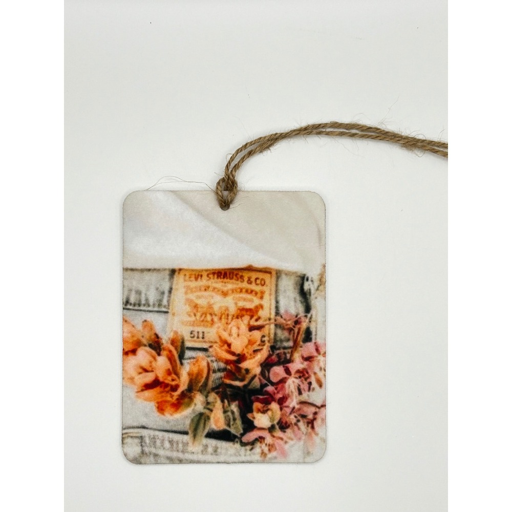Felt Car Freshie Leather Scent Air Freshener Levi Strauss Denim Tag Graphic - Picture 3 of 4